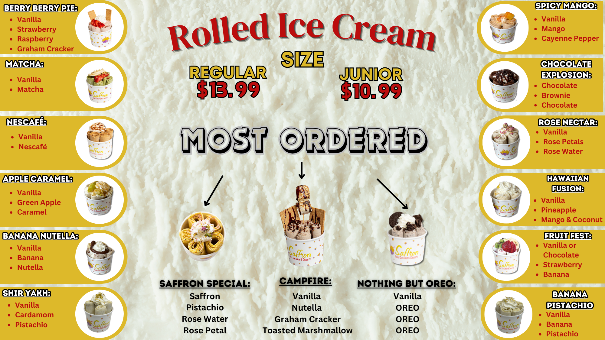 Saffron menu board page one