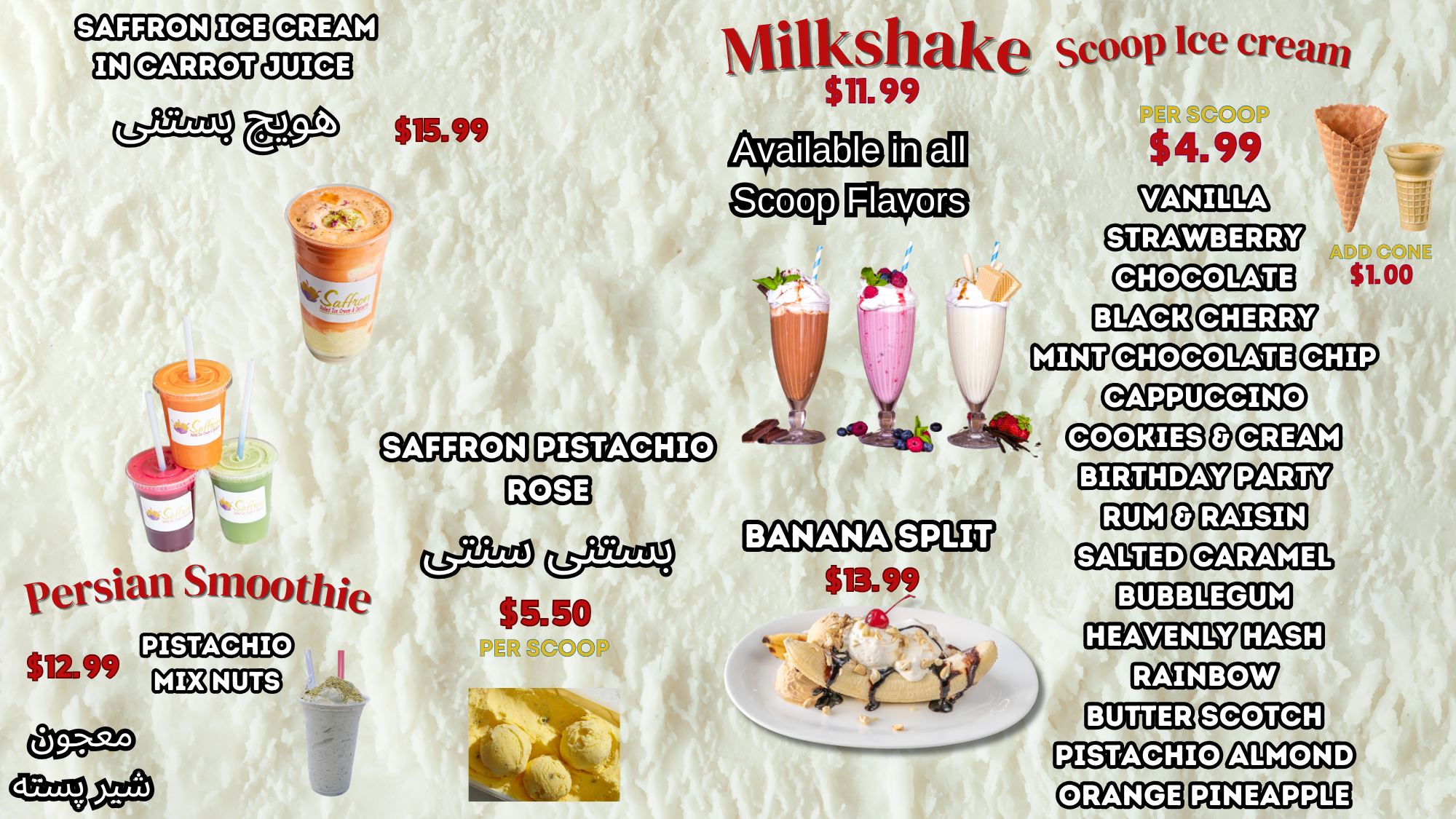 Saffron menu board page three