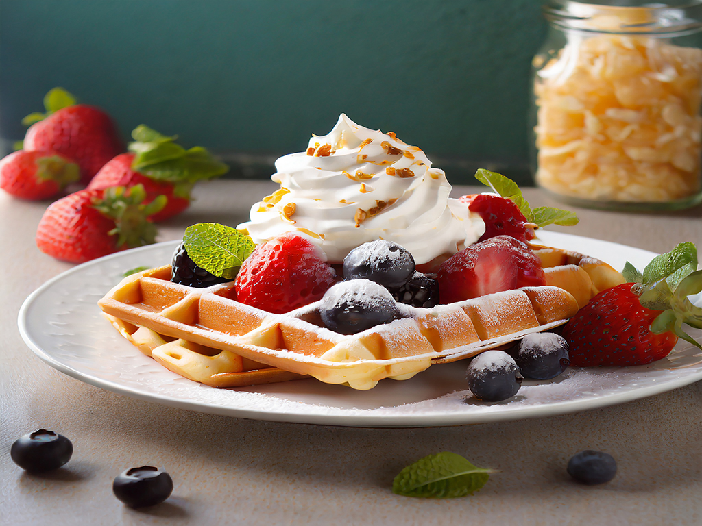 Fresh waffle dessert